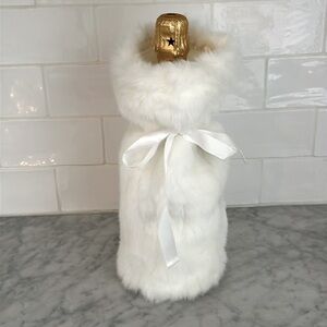 Nicole Miller Home Faux Fur Wine Bottle Tote with Ribbon Tie
